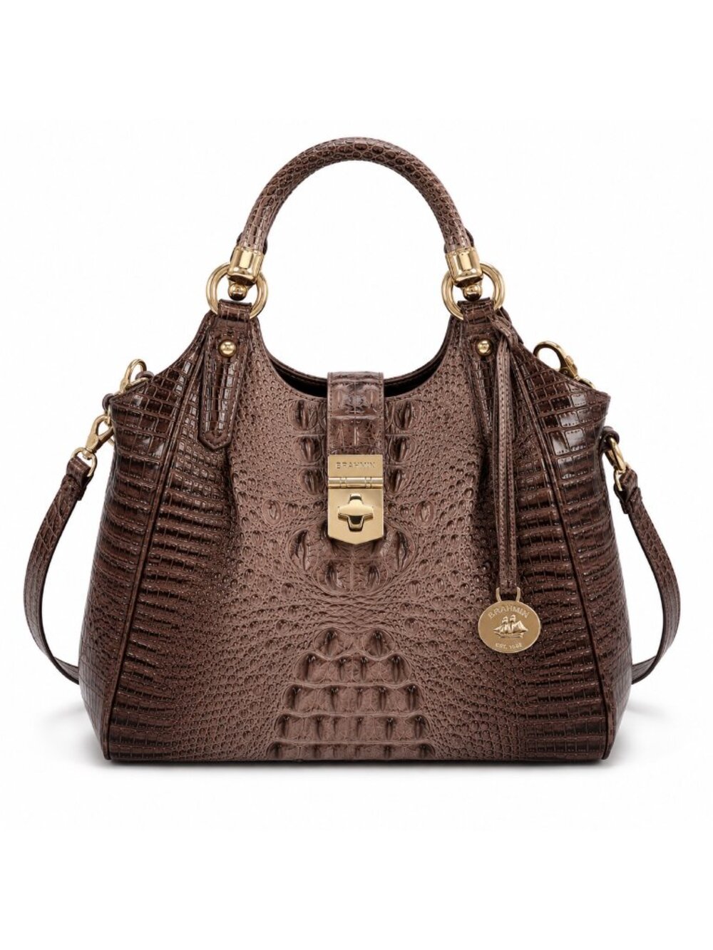 Brahmin Elisa Melbourne Croc-Embossed Leather Turn-Lock Satchel
